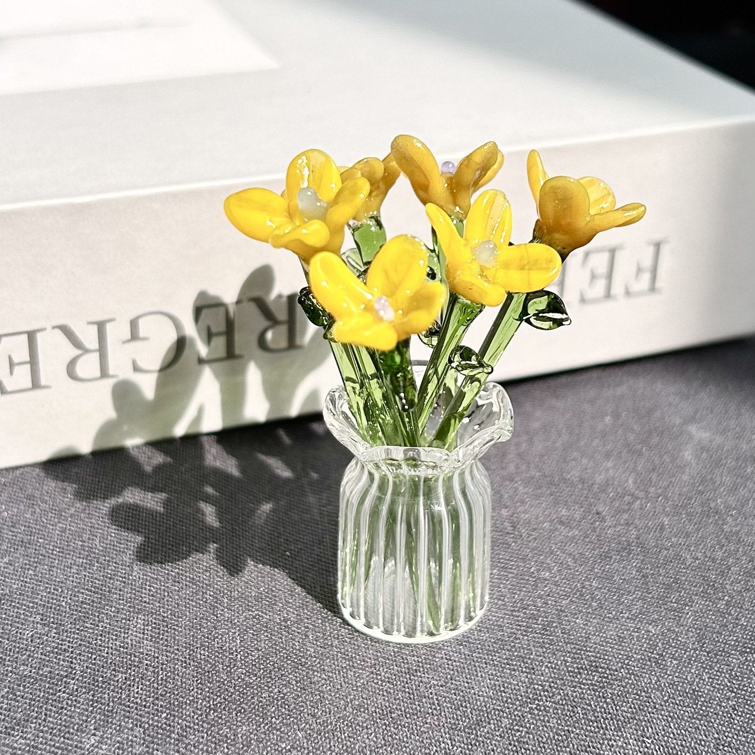 Mini Glass Flower Ornament Crafts Artificial Flower Floral Figurine
