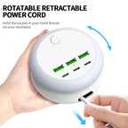 Ultimate 7-in-1 Retractable USB Charging Station with 8-Color Mood Lighting