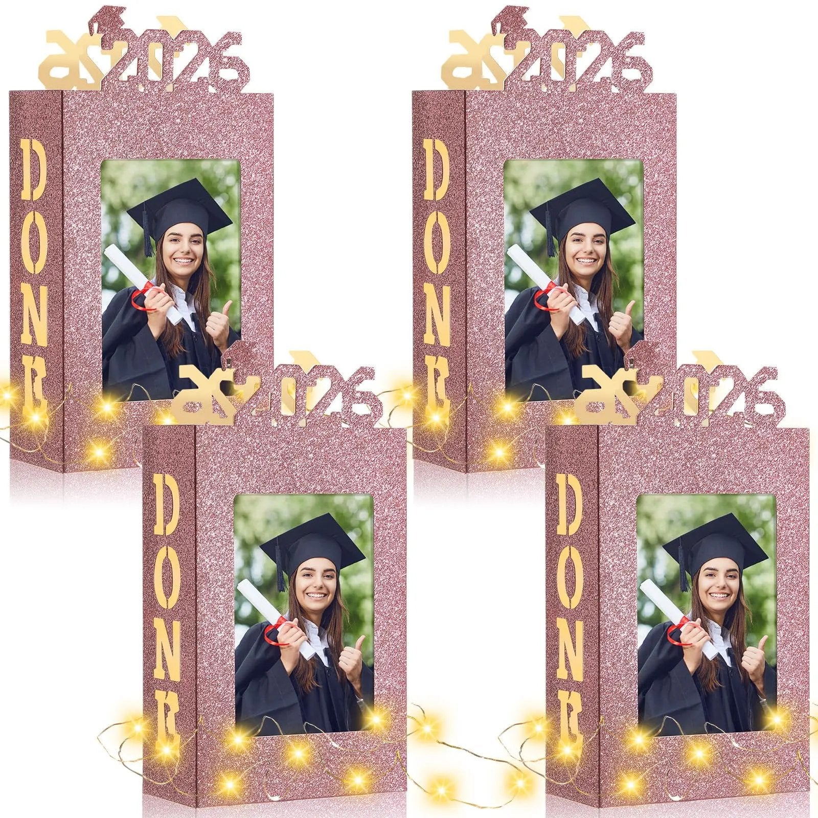🎓4Pcs 2026 Graduation Centerpieces for Class of 2026-Fit 4x6in Photo| Fillable Picture Box