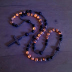 Natural Obsidian Yooperlite Rosary Necklace