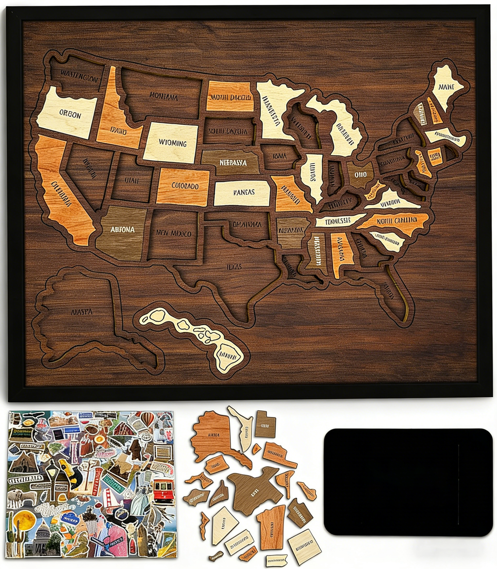 🔥🇺🇸 Wooden USA Travel Map Puzzle🧩A Stylish Way to Track Your Journey & Memories
