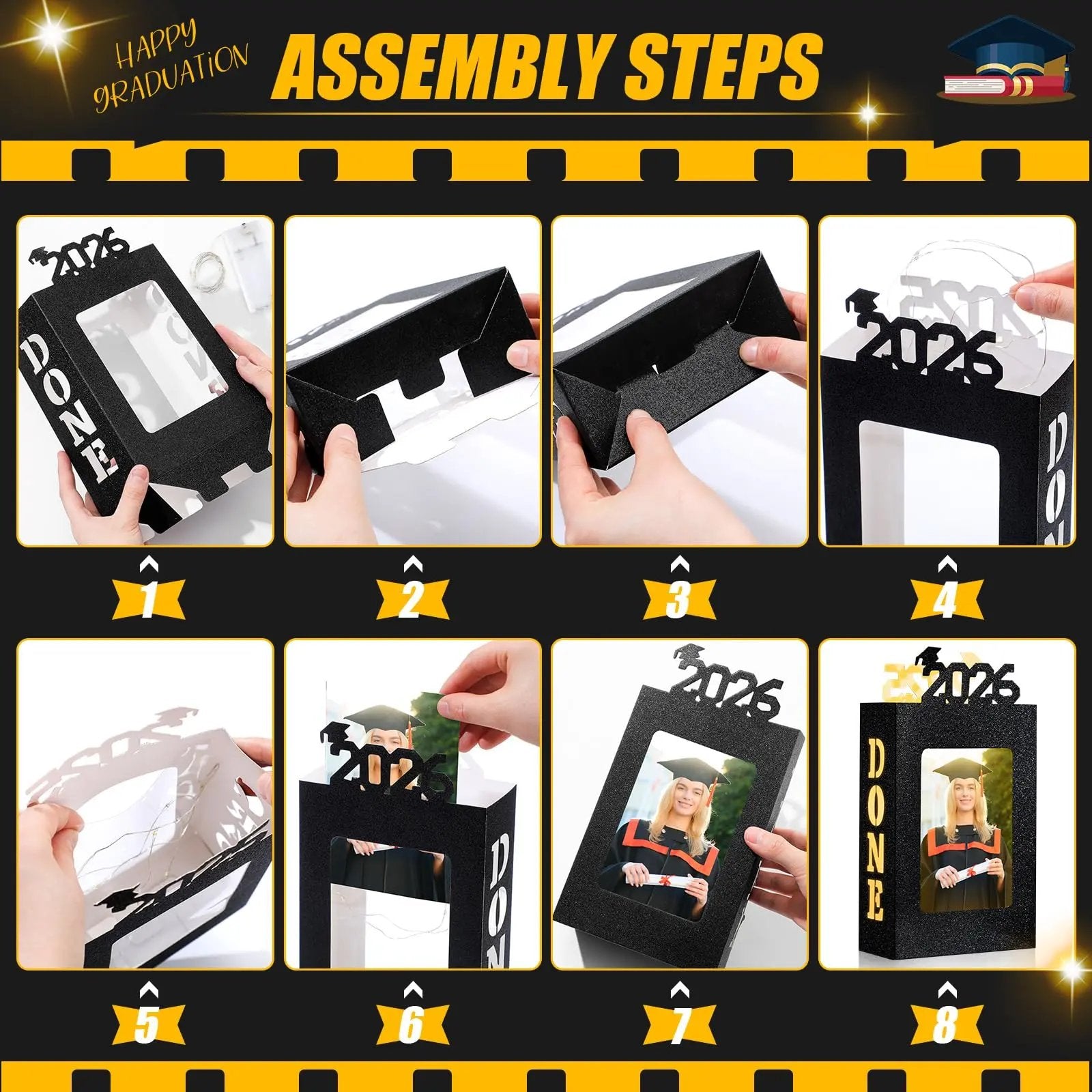 🎓4Pcs 2026 Graduation Centerpieces for Class of 2026-Fit 4x6in Photo| Fillable Picture Box